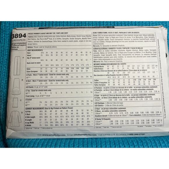 Simplicity 3894 Pattern jacket waterfall top pants skirt size 10 12 14 16 18 - Picture 3 of 5